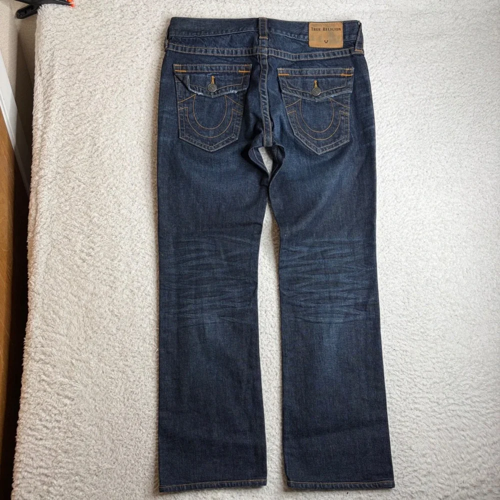 True Religion Ricky Relaxed Straight Leg Jeans Dark Wash Indigo Blue Mens 33x30